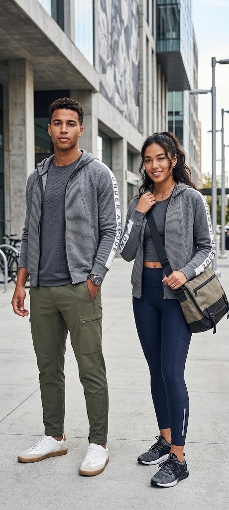 Under Armour Women's Ribbed-Panel Zip-Up Hoodie | Grey & White | Size Medium