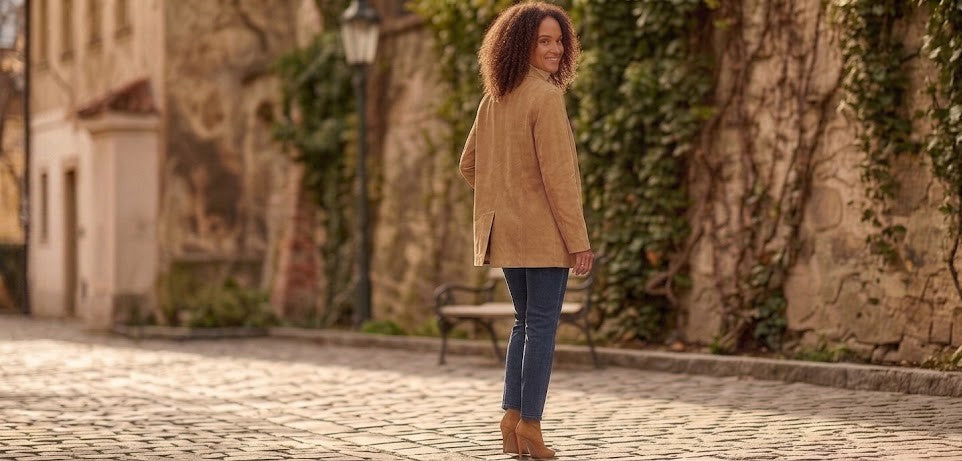 Tan Faux Suede Button-Down Jacket