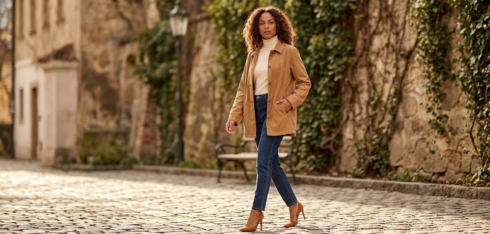 Tan Faux Suede Button-Down Jacket