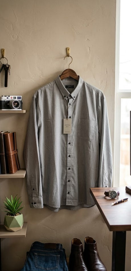 Woolworths Slim Fit Long-Sleeve Shirt – Grey – Size 18/46