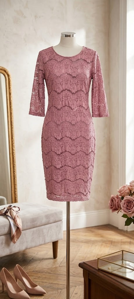 Elegant Mauve Lace Detail Bodycon Dress – Size 12