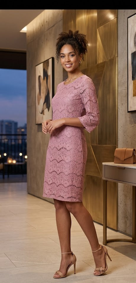 Elegant Mauve Lace Detail Bodycon Dress – Size 12