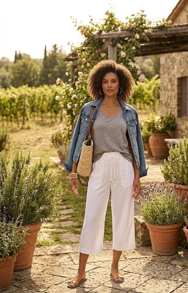 Milady's  White Cotton Capri Pants