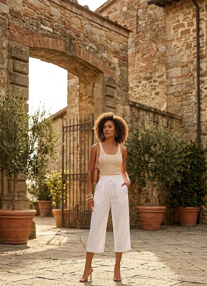 Milady's  White Cotton Capri Pants