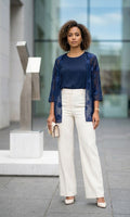 Elegant Navy Shell-Print Overlay Blouse