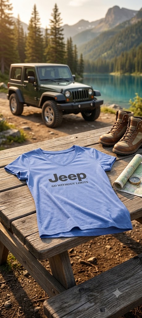 Custom "Jeep: Go Without Limits" V-Neck Tee – Favourite by B.U.M Collection (Size S)