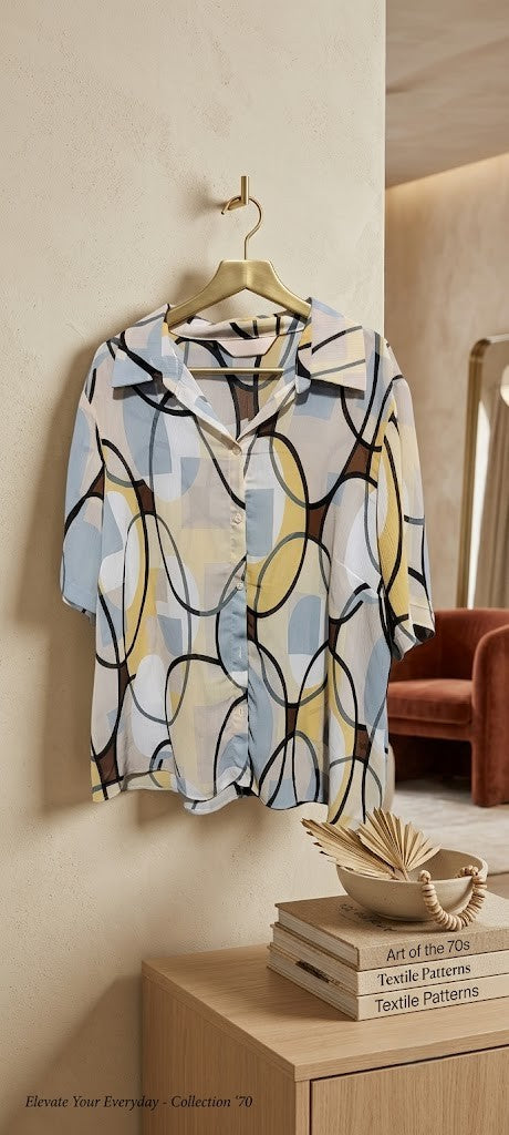 Penny C Vintage-Style Geometric Print Blouse - Size 20 (Good Condition)
