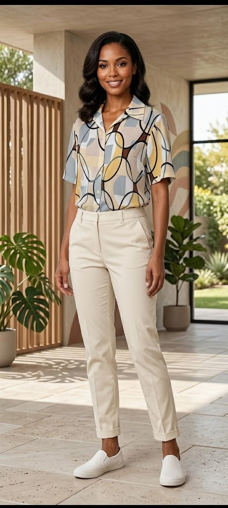Penny C Vintage-Style Geometric Print Blouse - Size 20 (Good Condition)