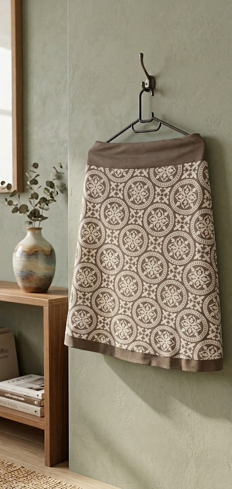 Boho-Chic Geometric Pattern A-Line Skirt with Heart Patch Details – Size XL