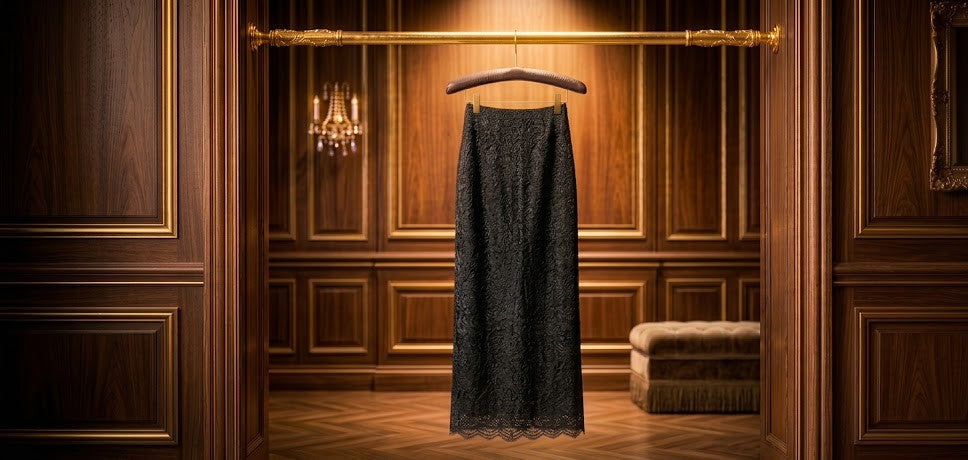 Delswa Gold Elegant Black Lace Maxi Skirt