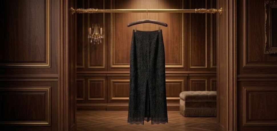 Delswa Gold Elegant Black Lace Maxi Skirt
