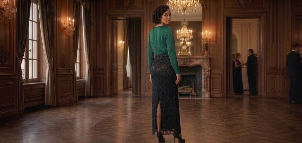Delswa Gold Elegant Black Lace Maxi Skirt