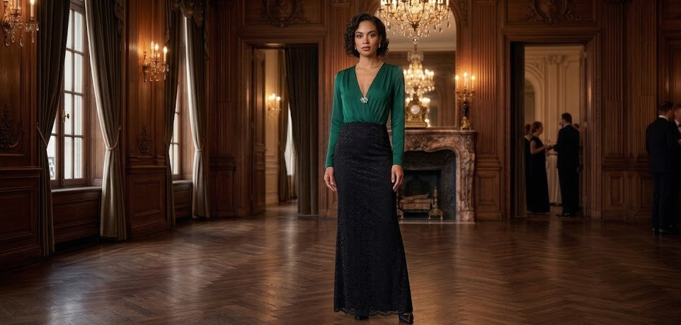 Delswa Gold Elegant Black Lace Maxi Skirt