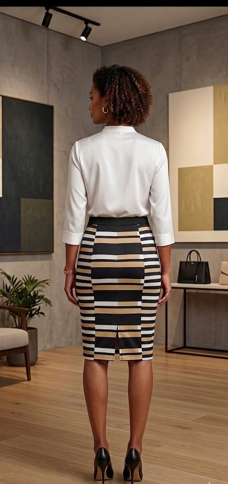 Oakridge Striped Pencil Skirt with Vent - Size 14 / 38