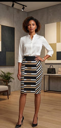 Oakridge Striped Pencil Skirt with Vent - Size 14 / 38