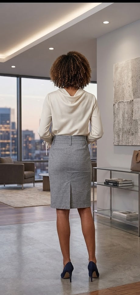 Identity Grey Tailored Pencil Skirt – Size 30 (Excellent Condition)