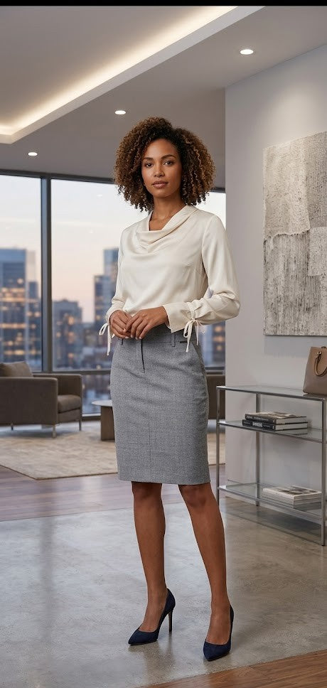 Identity Grey Tailored Pencil Skirt – Size 30 (Excellent Condition)