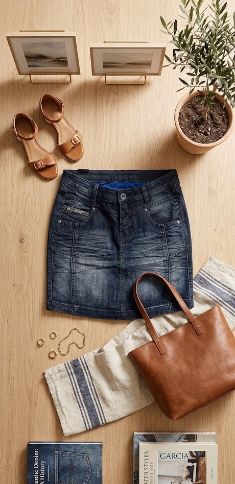 Garcia Distressed Denim Mini Skirt with Zipper Pockets – Size M