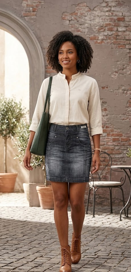 Garcia Distressed Denim Mini Skirt with Zipper Pockets – Size M