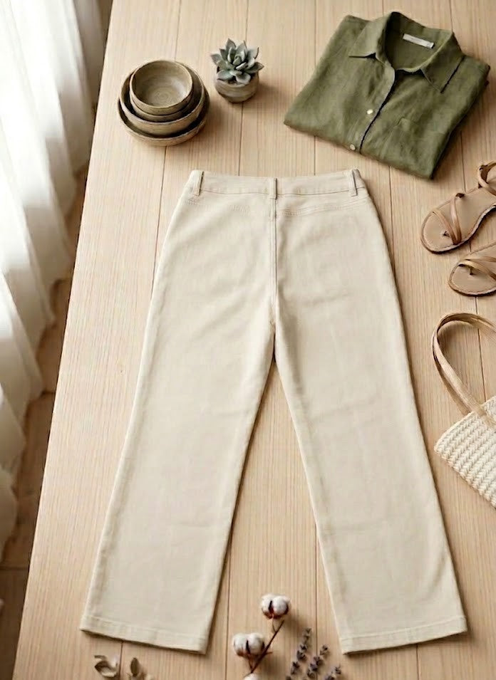 Classic Cream Cotton-Blend Trouser
