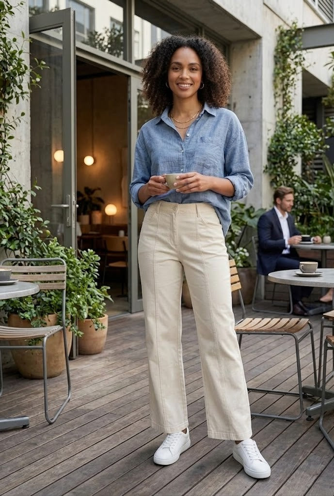 Classic Cream Cotton-Blend Trouser