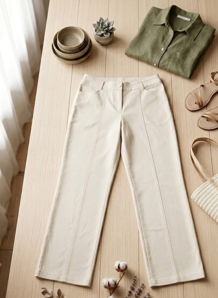 Classic Cream Cotton-Blend Trouser