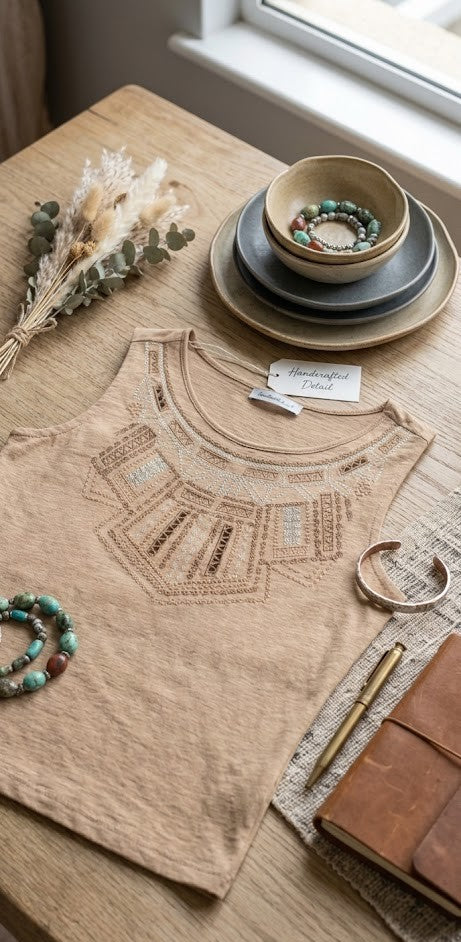 Woolworths Earthy Beige Embroidered Tank Top