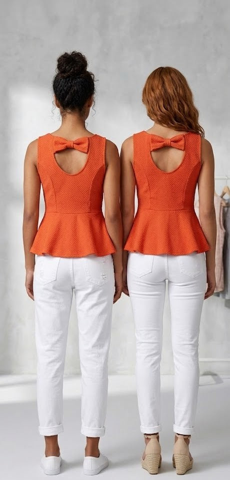 Women's Textured Bow-Back Peplum Blouse