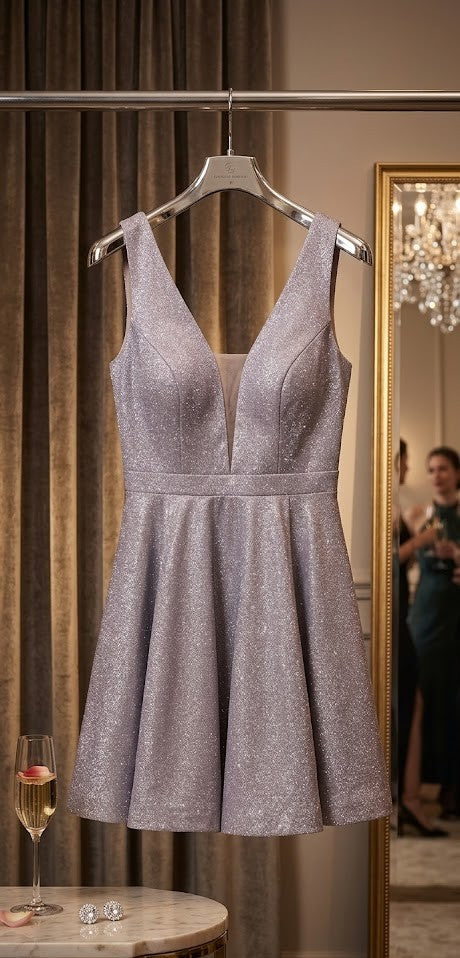Elegant Shimmer V-Neck Party Dress - Medium