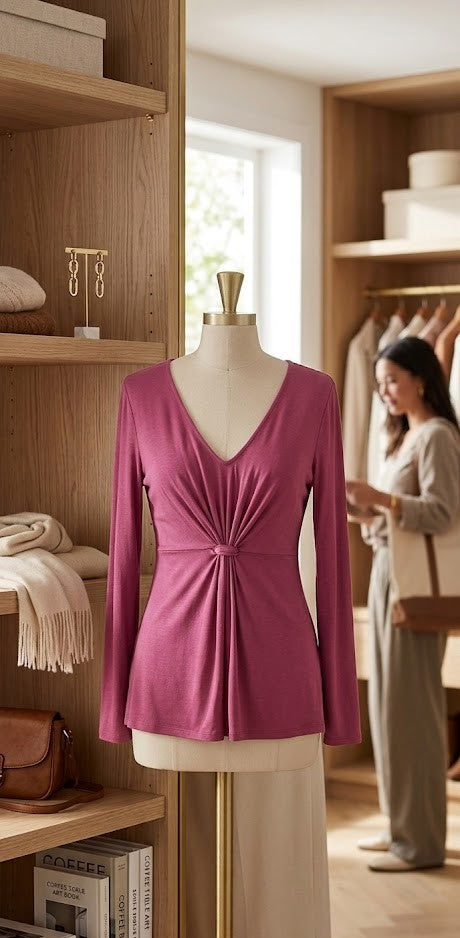 Kew Women’s Knot-Front Long Sleeve Blouse