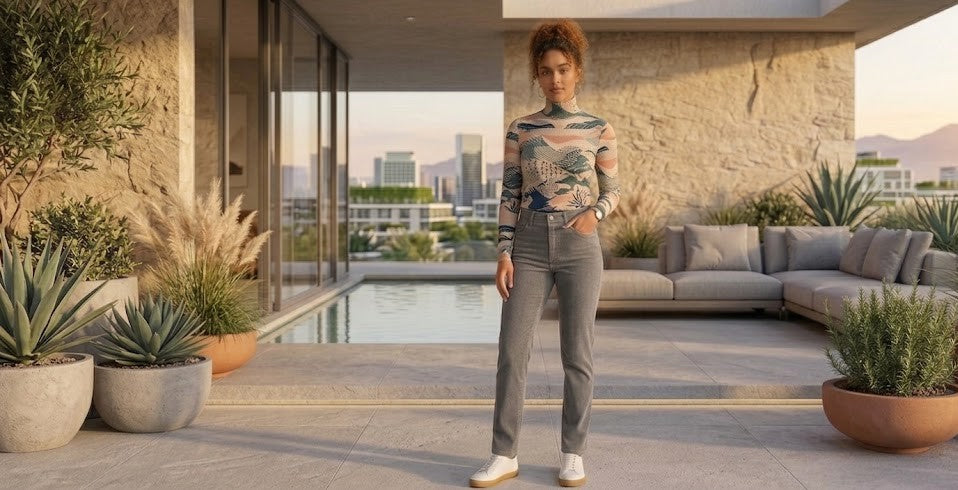 Women's Classic Grey Straight Leg Denim Jeans