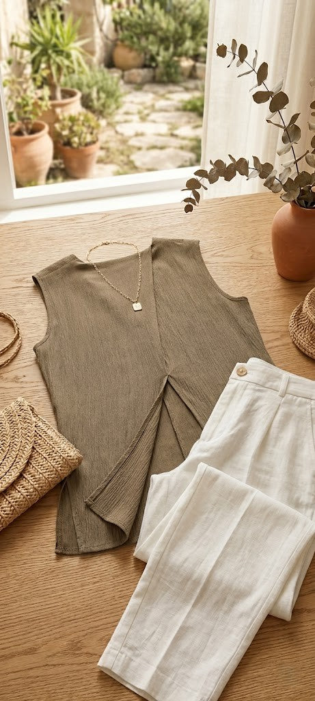 Kelso V-Neck Sleeveless Blouse - Olive Green, Size 12