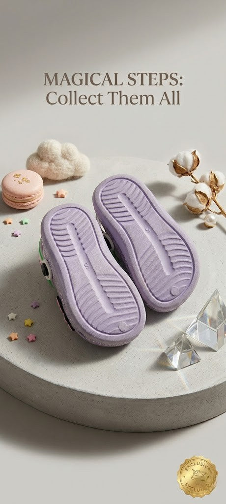 Toddler Girls Glittery Purple Clog Shoes with Rainbow & Unicorn Charms – Size 5