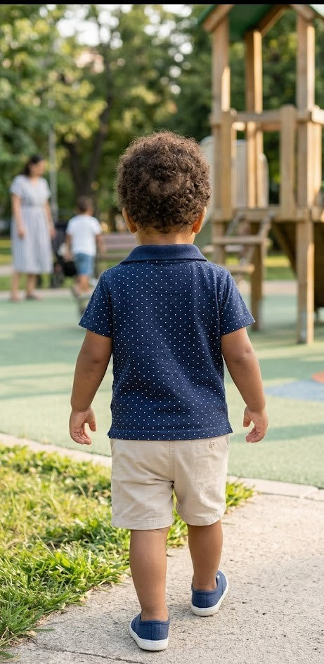 Ackermans Baby Boy Navy Polka Dot Polo Shirt