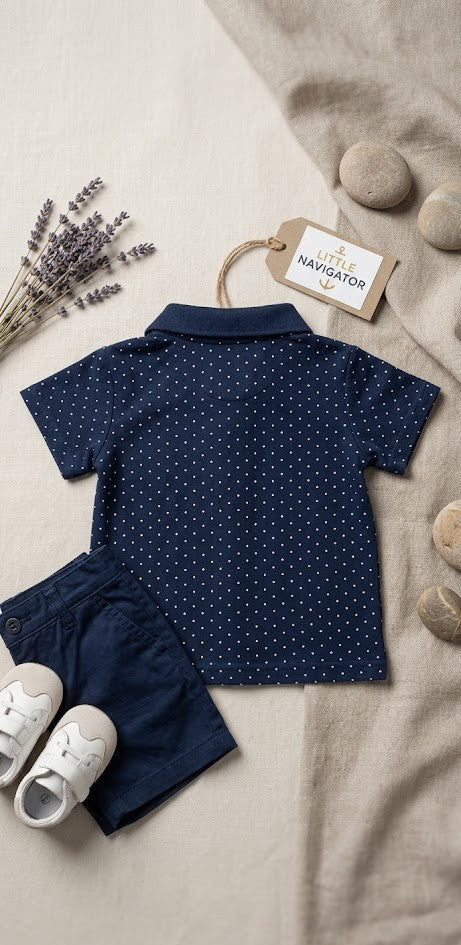 Ackermans Baby Boy Navy Polka Dot Polo Shirt