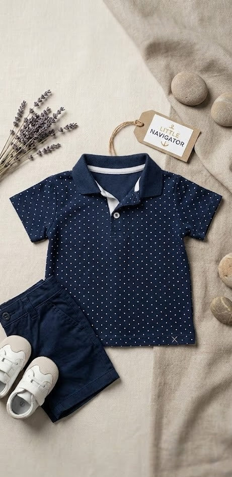 Ackermans Baby Boy Navy Polka Dot Polo Shirt