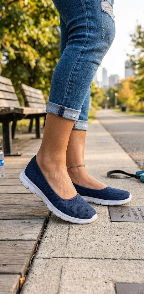 Ladies Unreal Navy Mesh Comfort Slip-Ons – Size 7
