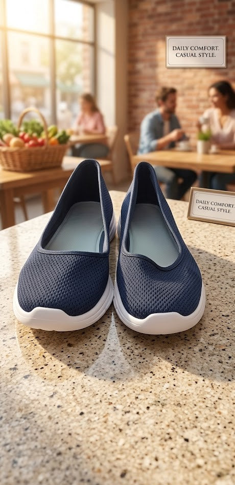 Ladies Unreal Navy Mesh Comfort Slip-Ons – Size 7