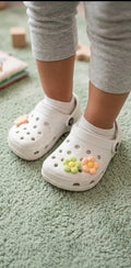 White Slip-On Toddler Clogs with Pastel Flower Charms - Size 4 (Ages 1-2)