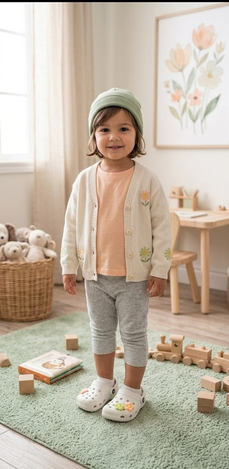 White Slip-On Toddler Clogs with Pastel Flower Charms - Size 4 (Ages 1-2)