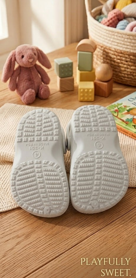 White Slip-On Toddler Clogs with Pastel Flower Charms - Size 4 (Ages 1-2)