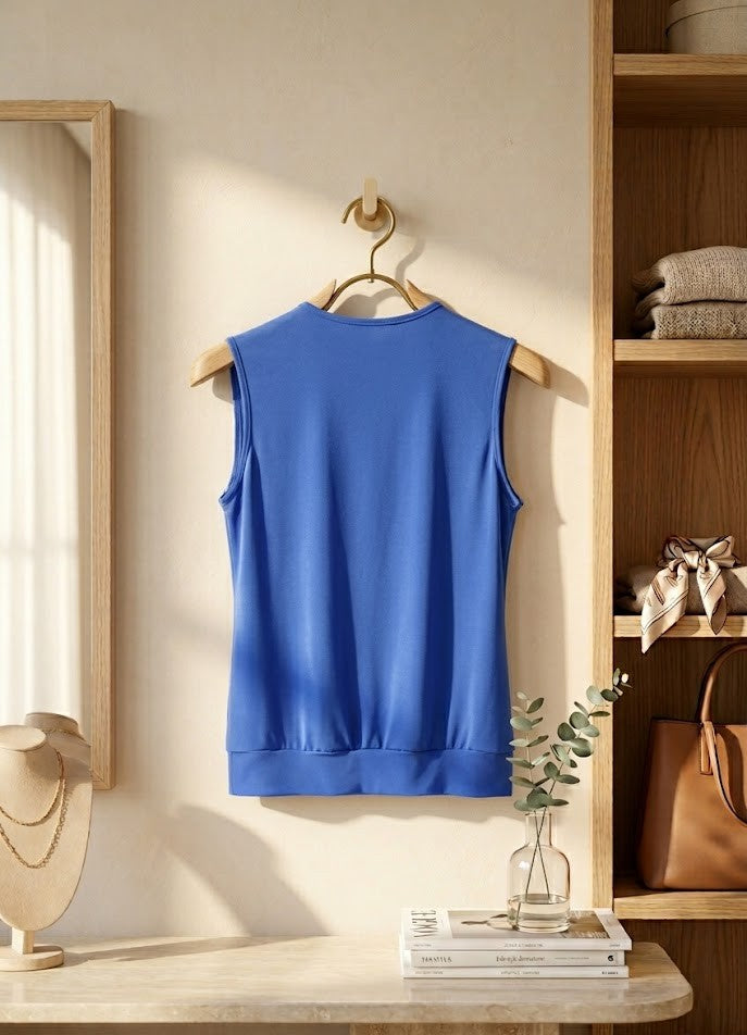 Royal Blue Sleeveless Wrap Blouse