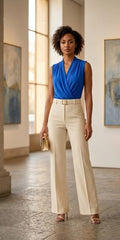Royal Blue Sleeveless Wrap Blouse