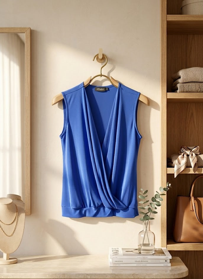 Royal Blue Sleeveless Wrap Blouse