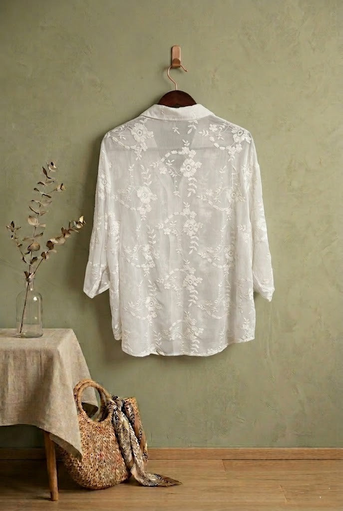 Miladys Embroidered Floral White Blouse