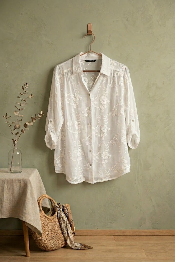 Miladys Embroidered Floral White Blouse