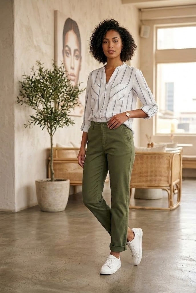 REALbasics Women’s Striped Long-Sleeve Blouse