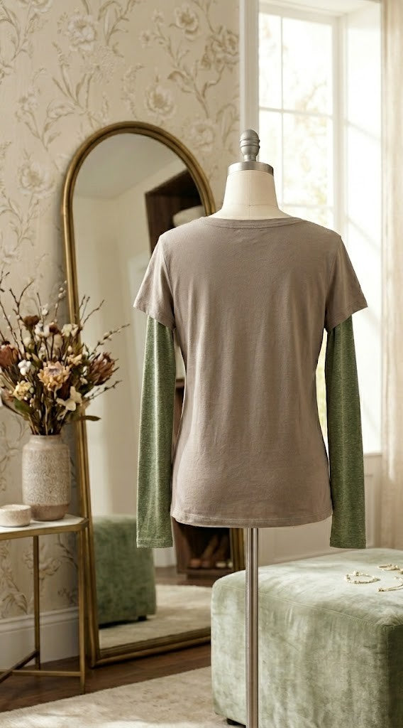 Vintage-Inspired Butterfly Graphic Layered-Look Long Sleeve T-Shirt