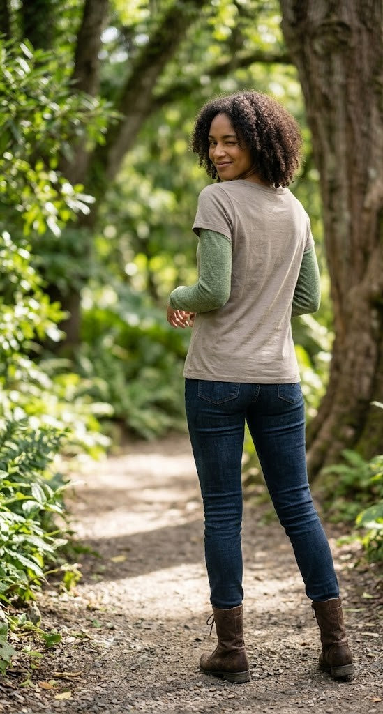 Vintage-Inspired Butterfly Graphic Layered-Look Long Sleeve T-Shirt