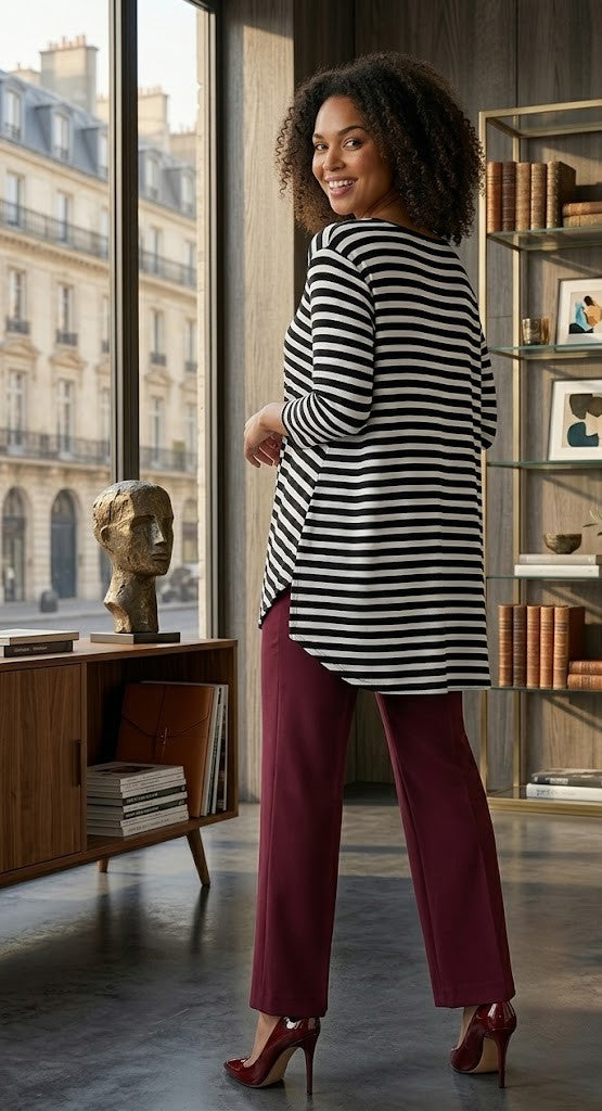 David Jones Monochrome Striped 3/4 Sleeve Top
